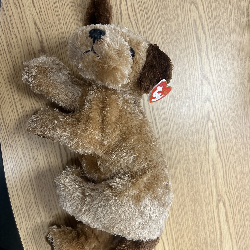 Ty Classic Scrapper Puppy Dog Golden Tan Brown Plush 12" Tysilk Beanie 2002